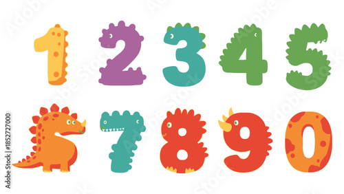 Fun dinosaur shaped numbers for children's learning and education