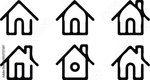six black line house icons set vector illustration 