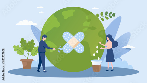 Healing the earth people tending to a planet with a bandage