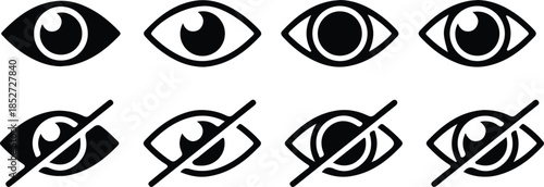 8 black eye icons set vector illustration style art