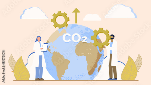Scientists studying global carbon dioxide levels and climate change effects on earth