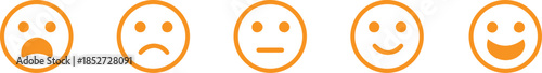 five emotion face yellow line icons set vector illustration style 