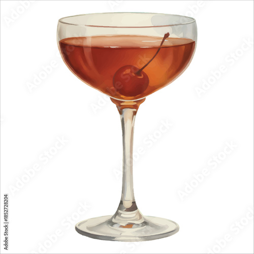 Manhattan Cocktail Watercolor Vector Isolated on White Background
