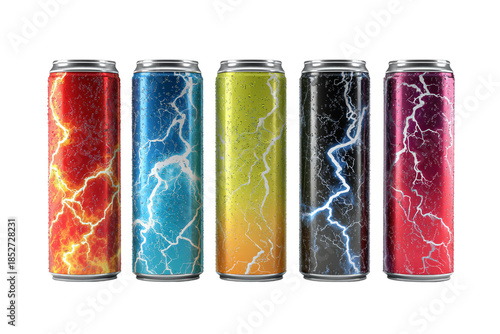 High-caffeine energy drinks isolated on transparent background