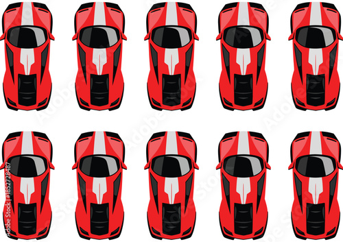 Set Race Car Top View, Racing Car Collection for 2D Games, Colorful Vector Race Cars from Overhead View, Game and Mobile App Design, Street Racing Car Set Illustration.