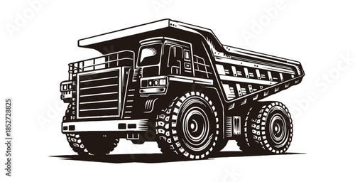 Massive industrial mining truck parked on a heavy construction site.