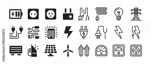 Electricity power and energy production solid icons set for web and mobile applications vector