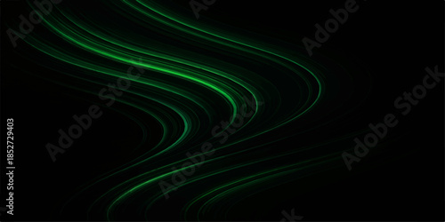 Abstract Green Wave: A mesmerizing display of abstract green wave curves gracefully dance against a stark black backdrop. This visual exploration captures a sense of dynamic energy and fluidity.