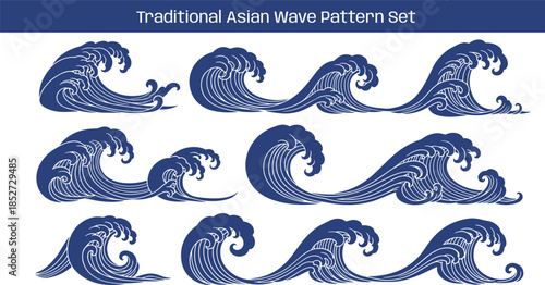 Traditional wave pattern set chinese wave japanese wave korean asian traditional illustrations decorations element vector design for background and wallpaper 2