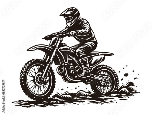 Action motocross rider performing a stunt on a dirt bike.