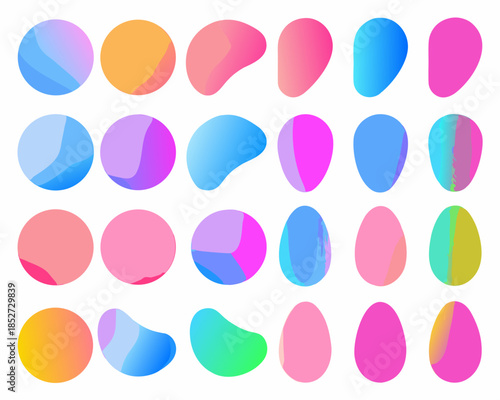Abstract colorful oval shapes arranged in a grid pattern on a white background