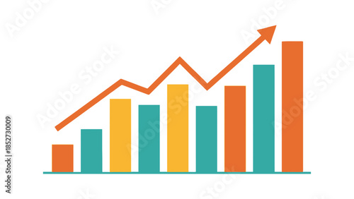 A bar graph shows an upward trend with an arrow indicating growth.