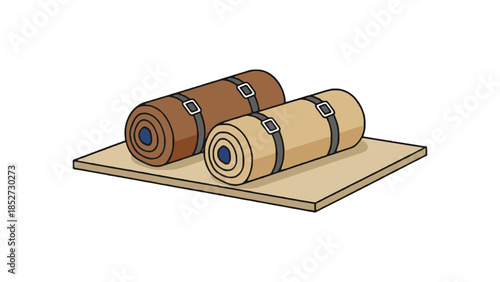 Two rolled sleeping mats are placed on a flat surface.