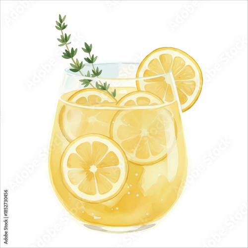 Limoncello Spritz Watercolor Cocktail Vector Isolated on White Background

