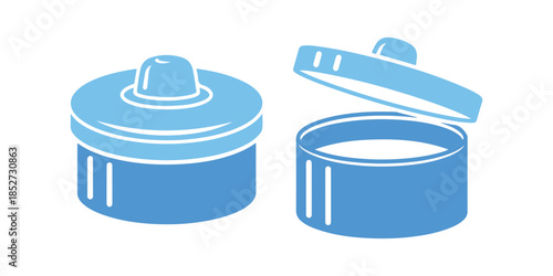 Cake Hat Round Carton Package Symbol. Open and Closed Packaging Graphic. Parcel, Box Shipping Equipment Colorful Outline Illustration

