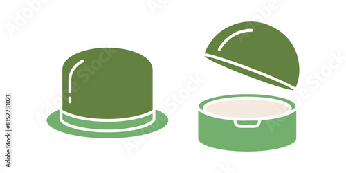 Cake Hat Round Carton Package Design. Open and Closed Packaging Pictogram. Parcel, Box Shipping Tools Colorful Outline Illustration
