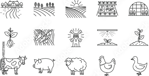 Black and White Farming and Agriculture Icons