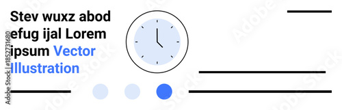 Clock with clean design and blue details, horizontal lines, and abstract shapes. Ideal for time tracking, scheduling, productivity, minimal design, modern aesthetics, business tools simple landing
