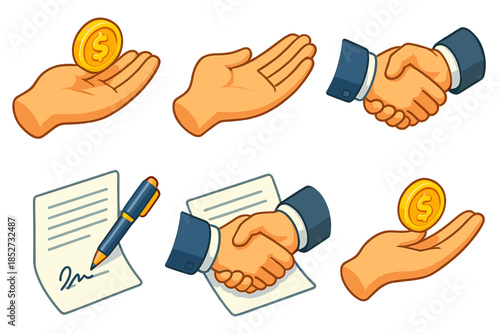 Business agreements and financial transactions icon set