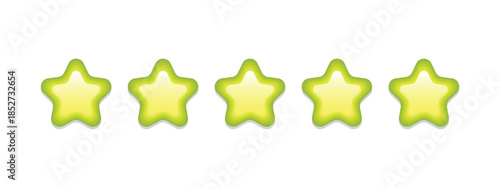 Five gold stars in row for customer review 3d realistic vector.