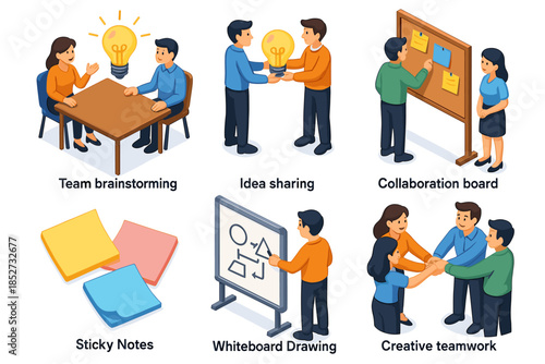 Office collaboration: team brainstorming and idea sharing with diverse team