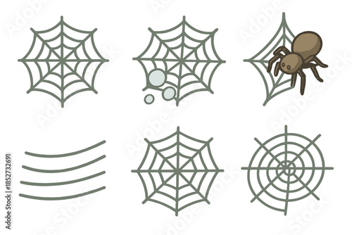 Spider and web symbols: various designs of spider webs with spider