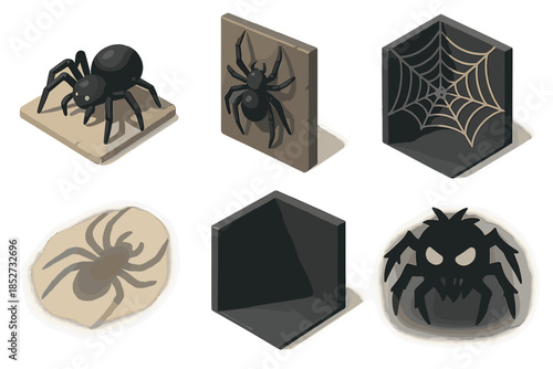 Isometric spider models: 3d shapes, silhouettes, webs, and shadows