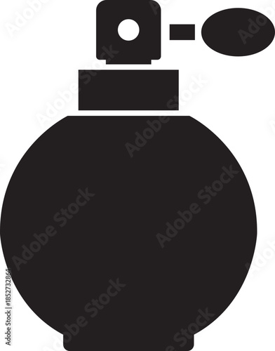 Perfume bottle flat icon. Vector graphic illustration depicting fragrance scent spray atomizer beauty cosmetic minimalist black silhouette design element luxury isolated on transparent background.