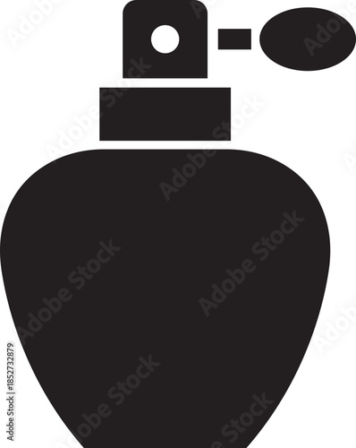 Perfume bottle flat icon. Vector graphic illustration depicting fragrance scent spray atomizer beauty cosmetic minimalist black silhouette design element luxury isolated on transparent background.