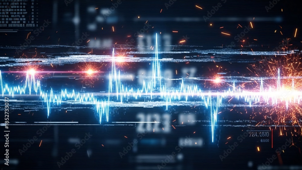 Fototapeta premium Futuristic Digital Heartbeat with Sparks and Data Streams