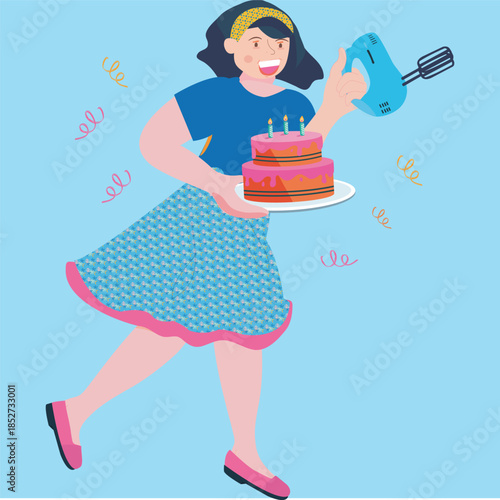 Woman is making tart cake. Eve is baking tart cake Lifestyle Illustration.