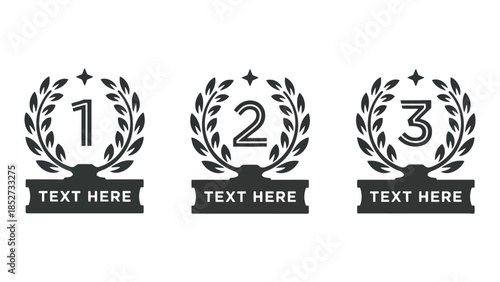 Three laurel wreath awards with numbers 1, 2, and 3 on a white background.