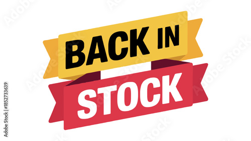 The words "Back in Stock" are displayed on two colorful banners.
