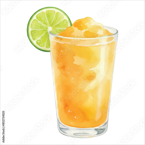 Mango Daiquiri Watercolor Cocktail Vector Isolated on White Background
