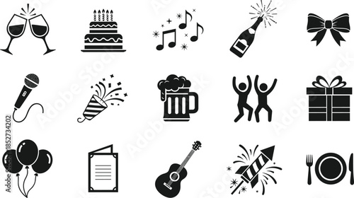 Black and White Celebration and Party Icons