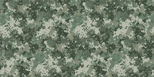 Abstract digital camouflage pattern.  Perfect for backgrounds, textile design, or militarythemed projects.  The muted greens and grays create a versatile and modern aesthetic.