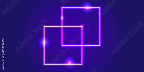 Dark blue neon frame. Vector illustration. Neon hexagon frame with shining effects. Horizontal polygons, with six sides each and with a typical honeycomb shape. Illustration. 