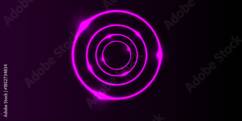 Mesmerizing neon purple spiral tunnel effect, drawing viewers into a vibrant, energetic vortex of light and motion. Glowing neon line Skateboard wheel icon isolated on black background. 