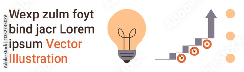 Business strategy, innovation, progress, success, idea development, entrepreneurship. A lightbulb alongside an ascending graph with targets. Business strategy and innovation concept