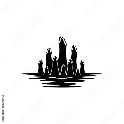 Abstract Black and White Stone Formation in Water.