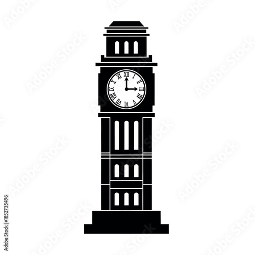 Big Ben Clock Tower Silhouette Vector Illustration.