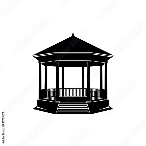 Classic Gazebo Silhouette Vector Illustration.