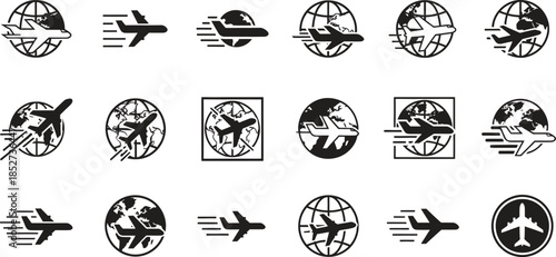 Airplane icons set isolated on transparent background