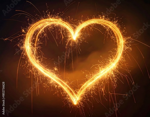 Glowing heart formed from light particles floating in darkness expressing romance emotion and gentle warmth intimacy connection serenity