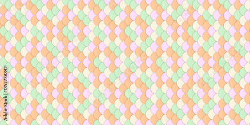 Abstract pastel pattern featuring a seamless, interlocking design of rounded shapes in soft peach, mint green, and cream. Ideal for backgrounds, textiles, or website design.