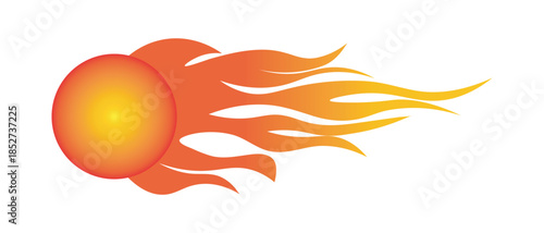 Fiery meteor streak illustration, burning fireball with flame trail, speed energy logo vector design