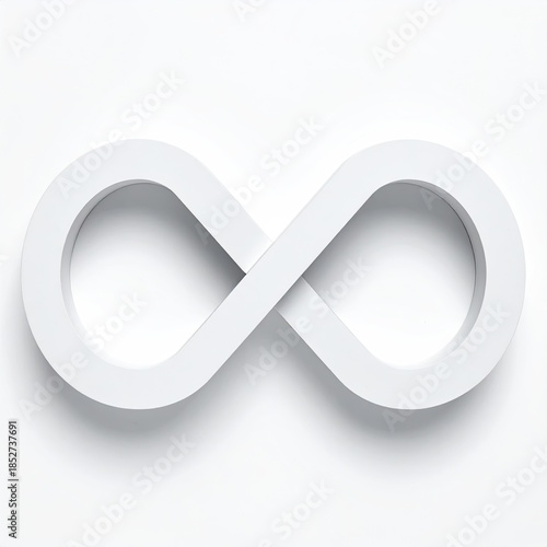 White 3D Infinity symbol casting a subtle shadow on a clean white backdrop