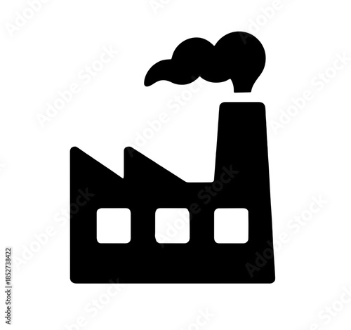 Minimalist factory building icon with smoke, industrial plant vector illustration
