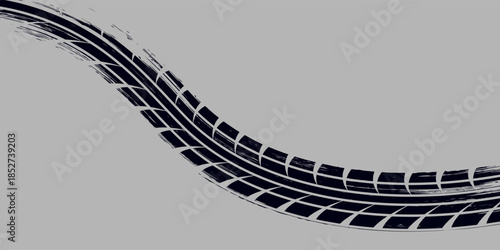 Black tire marks on road, Black rubber tire marks and tread marks, Tire trace track wheels texture and background, Auto tire tread grunge. vector