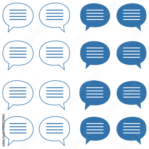 Digital Discourse Bubbles A collection of blue and outlined speech bubbles, representing digital communication and online dialogue, perfect for design assets.